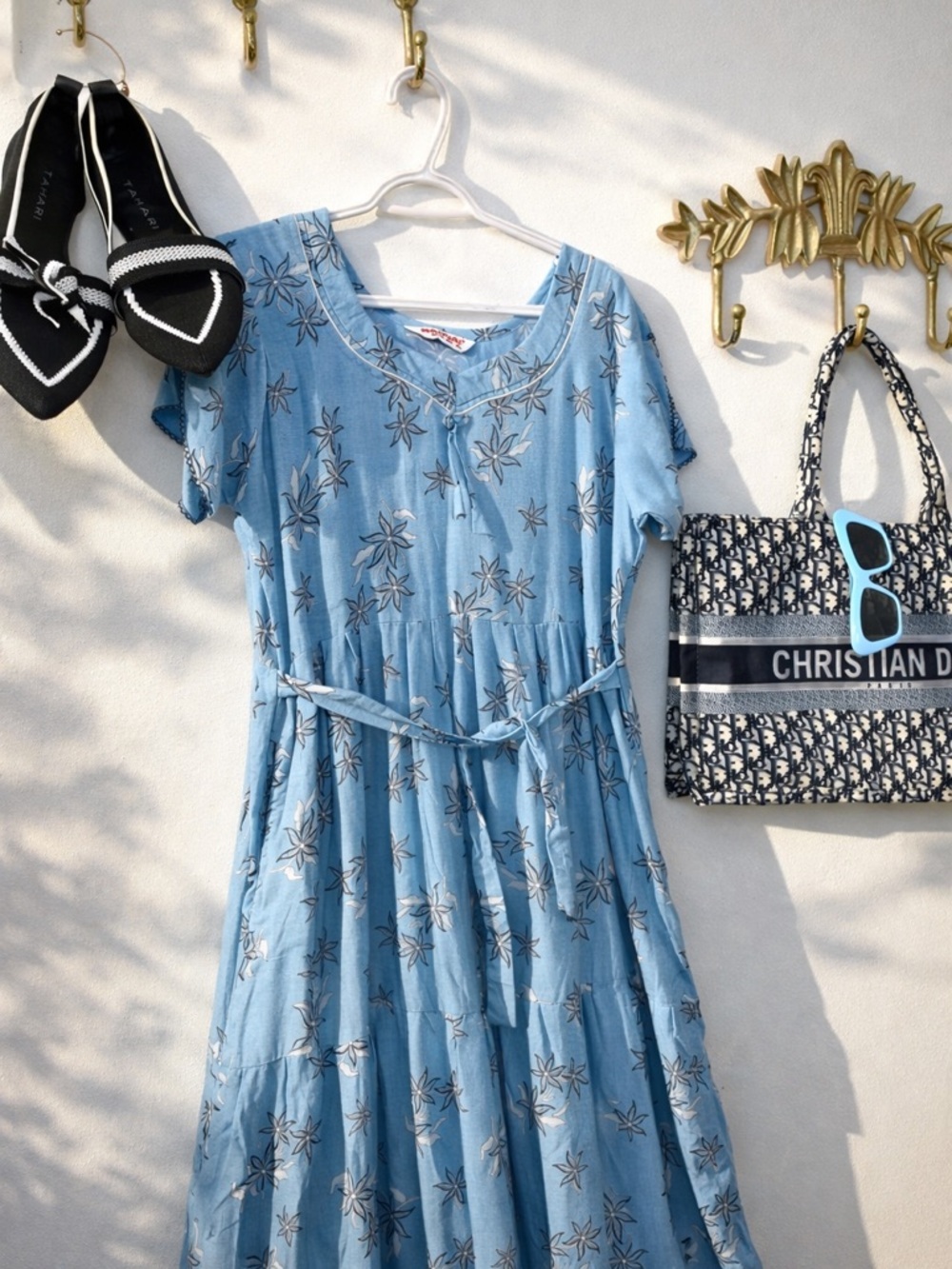 Light Blue Floral Maxi Dress M ptp 20” - Picture 4 of 4